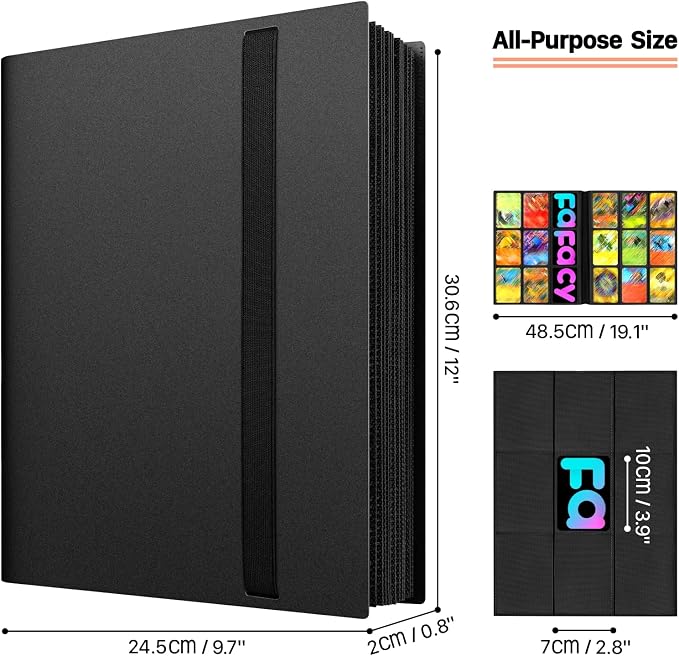 【2026】Trading Card Binder 9 Pocket, Premium Sports Collection Binder Game Cards Book with Sleeves Side Loading, Anti-open Strap Double Sided Waterproof 360 Card Folder