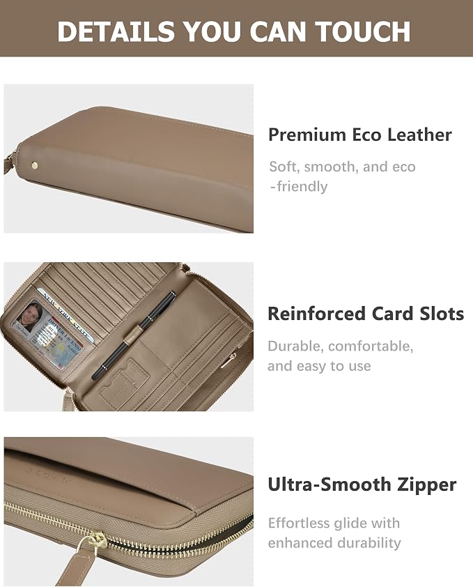 Large Travel Wallet for Women | RFID Blocking Zipper Wallet,Passport Holder Clutch with Wristlet