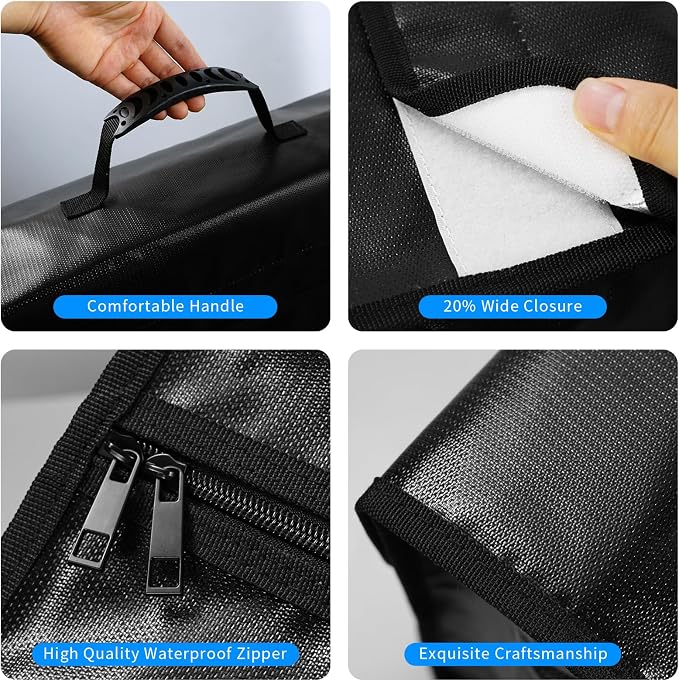 Fireproof Document Bag - Large (17" x 12" x 5.7") Fireproof Waterproof Document Bag,Legal Size Documents and Valuables, Heavy Duty Lightweight Briefcase for Home or Office(Black）
