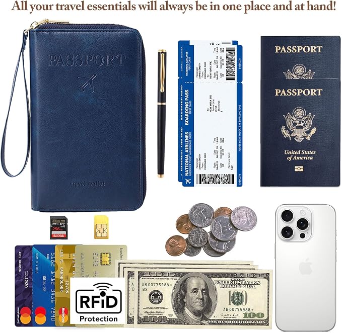 Passport Holder for Travel Women and Men RFID Blocking Passport Holder with Zipper Multi-functional Passport Wallet Passport Case Passport cover Travel Essentials