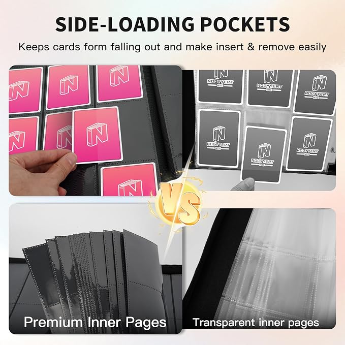 Trading Card Binder, Premium 9 Pocket 540 Double Sided Pocket Collection Binder, Card Album for TCG Card Holder for Game Card, Sports Card, Yugioh, MTG etc(Pink)