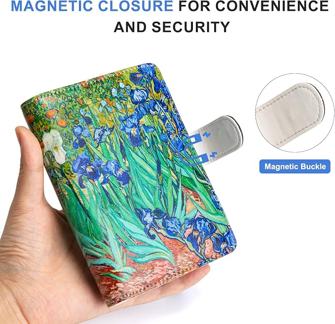 Passport Holder for Travel Essentials, RFID Blocking Passport Wallet Cover with Magnetic Closure, Passport Book Holders for Women and Men (Irises)