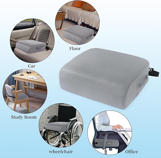 MABOZOO Extra Thick Chair Cushions,Office Chair Booster Seat Cushion to Raise Seat Height for Pain Relief,18 x 16 x 6 inch Non Slip Memory Foam Thick Cushion with Carry Handle（Grey）