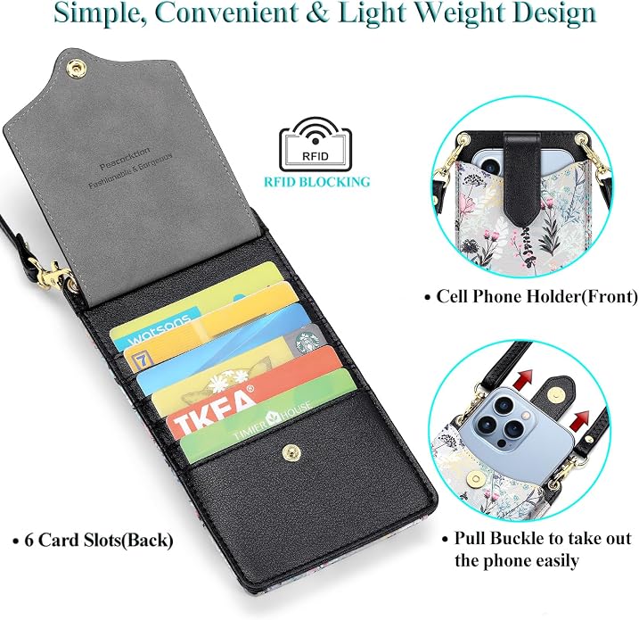 Peacocktion Small Crossbody Cell Phone Purse for Women, Lightweight Mini Small Crossbody Bags for Women with Card Slots