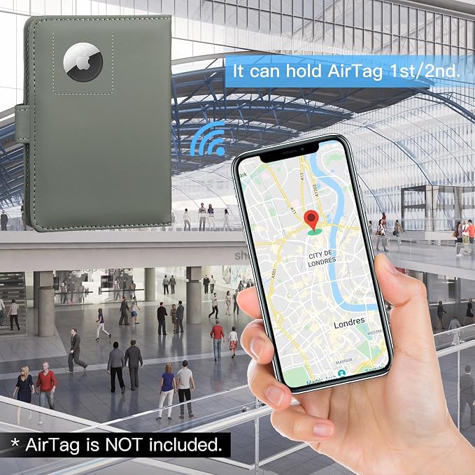 GOAUS Passport Holder for Travel with AirTag Slot, Passport Book Wallet | Cards Cash Pocket, RFID Blocking, Waterproof, Passport Case, Travel Gifts for Women Men, Faux Leather, AirTag Not Included