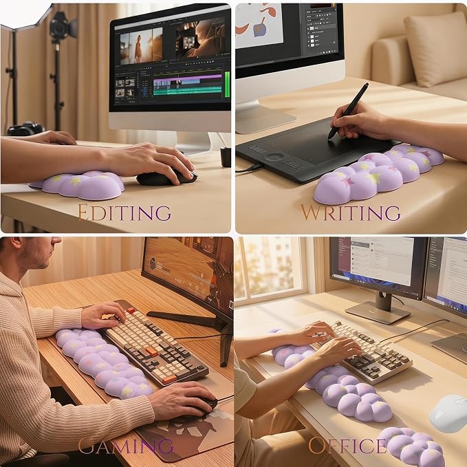 Cloud Wrist Rest Set for Keyboard & Mouse,Light Purple Colorful Star | Memory Foam Arm Rest with Ergonomic Support Fits Full Keyboards and Reduces Typing Fatigue for Office, Gaming and Home Use