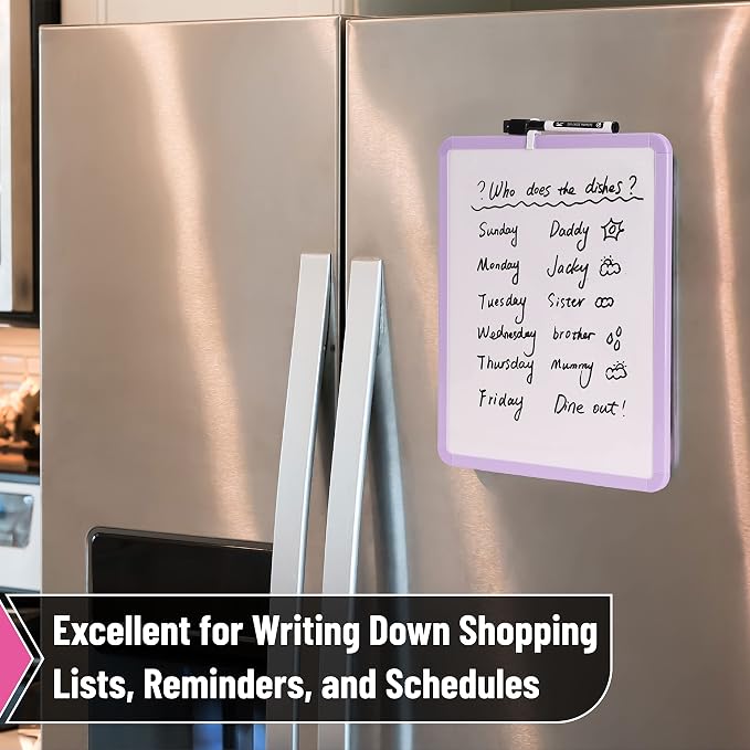 Mr. Pen- Dry Erase Board, 14” x 11” with a Black Dry Erase Marker | Purple Frame, Small Mini White Board for Students, Fridge, Wall, Locker, Includes Double Sided Tapes