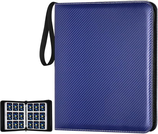 720 Pockets Round Ring Trading Card Binder, 9-Pocket Clear Zipper Card Album with Wrist Strap, Holds 720 Standard TCG Cards Compatible with Sports Baseball Football Game Cards (Dark Blue)