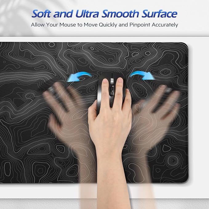 Gimars 4 in 1 Mouse Pad and Keyboard Wrist Rest Set, Large Mouse Pad with Memory Foam Wrist Support Pad for Desk with Coaster, Easy Typing Pain Relief, Gaming Office Home 31.5x12 in, Topographic Map