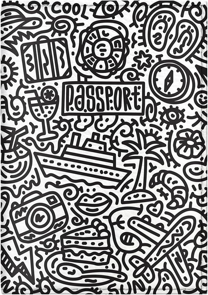 Passport Cover for Kids, Women and Men, Cute Travel Passport Holder (Doodle Pattern)