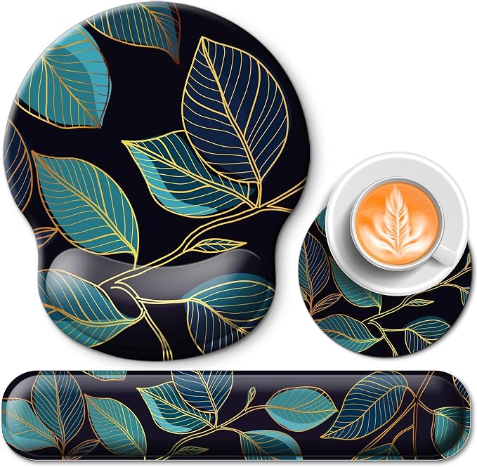 Mouse Pad and Keyboard Wrist Rest Support,Ergonomic Mouse Pad Set | Mousepad With Coaster and Non-Slip PU Base,Pain Relief for Desk Desktop Gaming, Computer,Office -Beach
