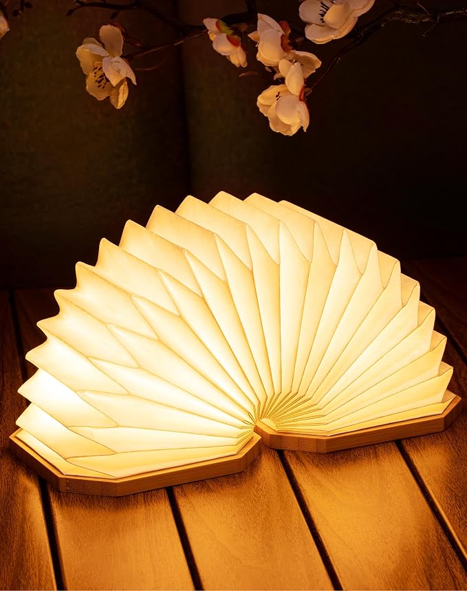 Originality Folding Accordion Lamp, Japanese Gift, LED Paper Lantern | Portable Wooden Table Lamp, Creative Japanese Paper Light with USB, Japanese Decor for Home & Bedroom & Library (Bamboo)