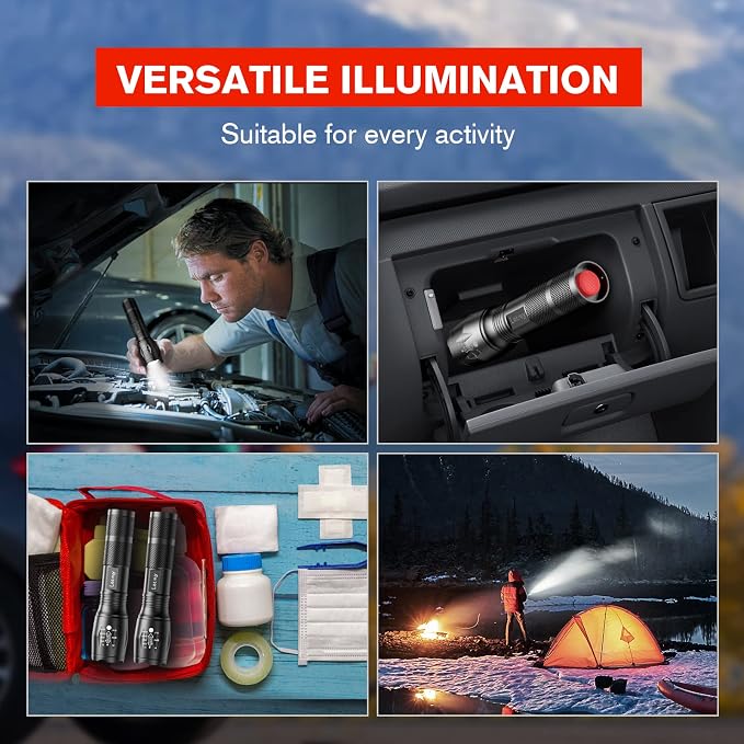 LETMY LED Tactical Flashlight S2000 [4 Pack] - High Lumens, Zoomable, 5 Modes, Waterproof Handheld LED Flashlight - Best Camping, Outdoor, Emergency, Everyday Flashlights