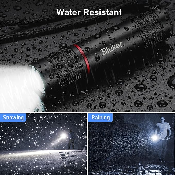 Blukar Rechargeable Flashlight, High Lumens Flashlight, Super Bright Small LED Flash Light- Zoomable, Adjustable Brightness, Long Lasting for Camping, Outdoors and Home Emergency