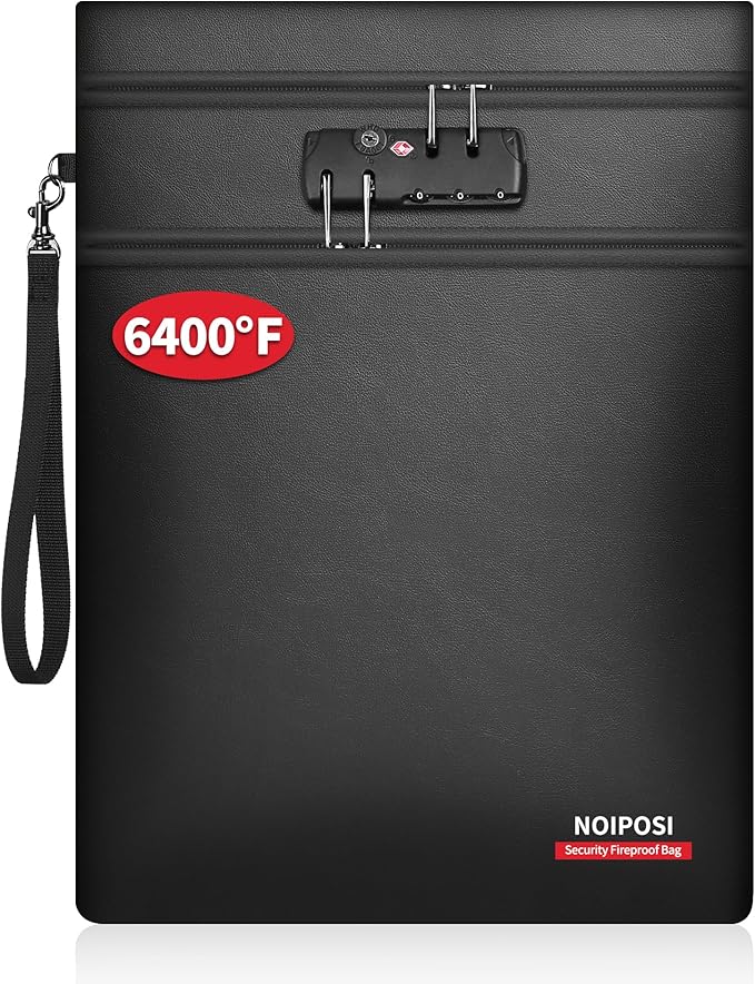 Noiposi 2-Pockets Fireproof Document Bag with Lock | 12 Layers 6400℉ Fireproof Bag(15x11 inch ) for Legal Letter Documents - Give You Peace of MInd