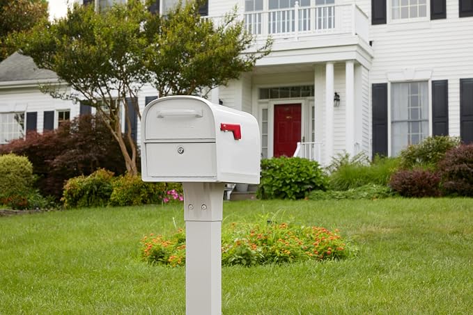 Architectural Mailboxes 6300W-10 Oasis 360 Mailbox, White | Galvanized steel build with a secure steel cam lock, dual access doors, and hopper delivery door. USPS approved.