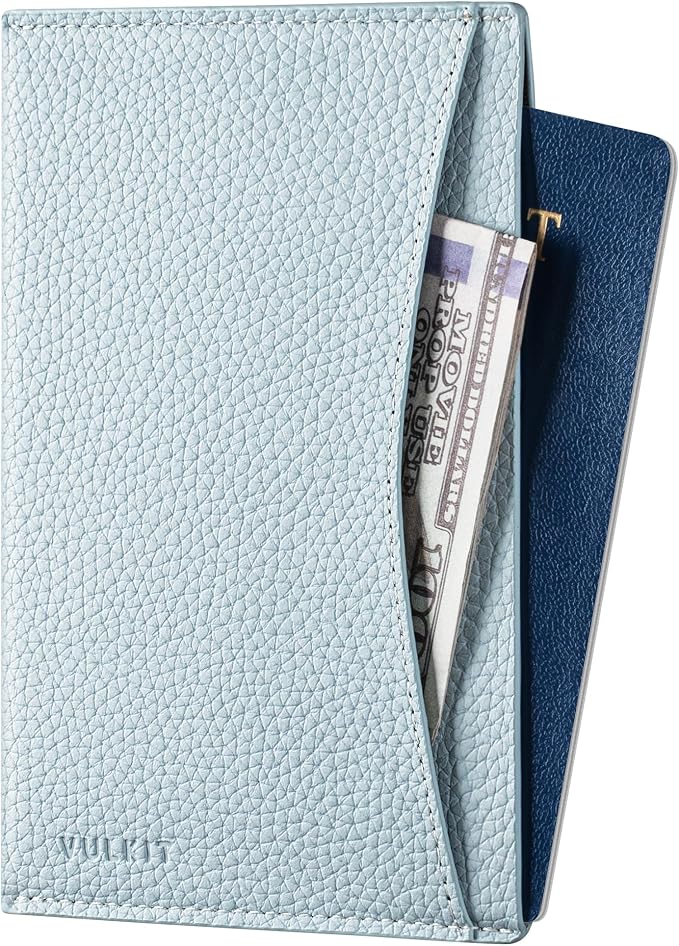 VULKIT Passport Cover Ultra Slim Design Leather Passport Sleeve RFID Blocking with 2 Card Slots, Anti-Theft Travel Essentials