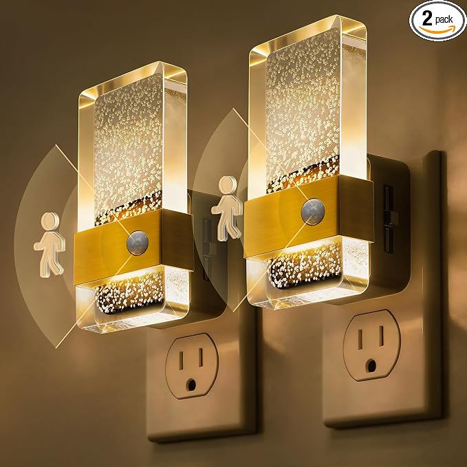 L LOHAS LED Motion Sensor Night Light, 2 Pack Night Lights Plug Into Wall Motion Activated and Dusk to Dawn Sensor, 0-100LM Dimmable Nightlight, Warm White Nightlights for Bathroom, Hallway, Gift
