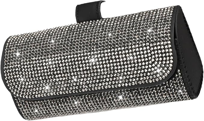 Accmor Bling Glasses Holder for Car Sun Visor, Sparkling Crystal Car Sunglasses Storage Case PU Leather Eyeglasses Organizer Protective Box Car Accessories for Truck, SUV, RV - Gray