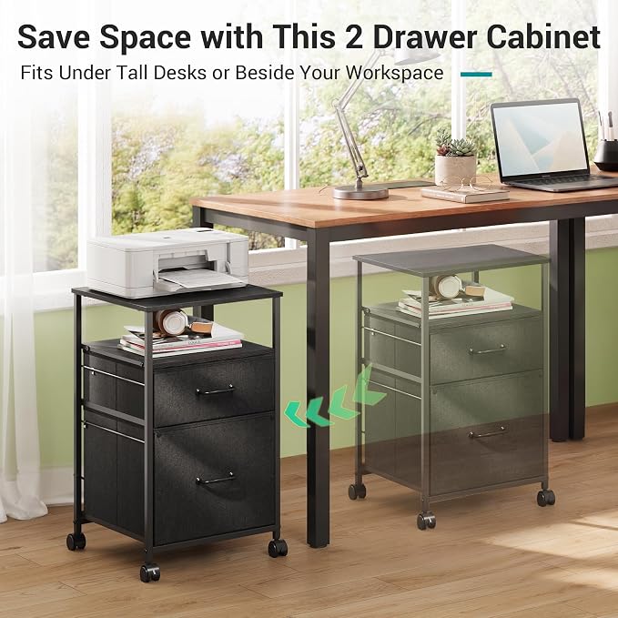 DEVAISE Mobile File Cabinet, Rolling Printer Stand with Open Storage Shelf, Fabric Vertical Filing Cabinet fits A4 or Letter Size for Home Office, Black | Rolling Printer Stand, Fabric Vertical Filing Cabinet fits A4 or Letter Size for Home Office, Black