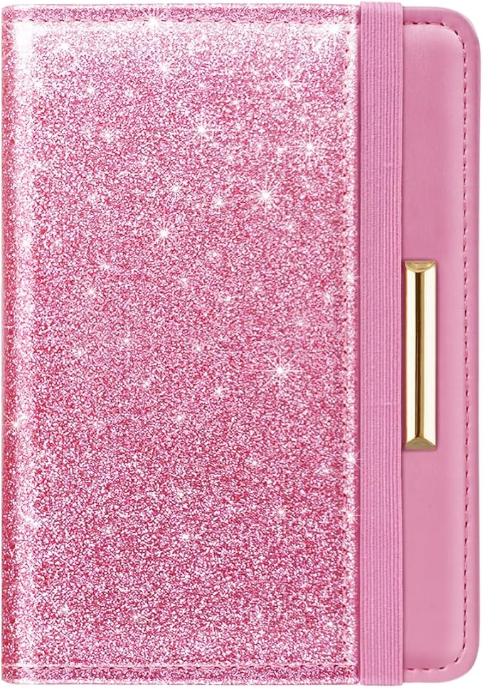 Coco Rossi Passport Holder for Travel Women Slim RFID Passport Cover Wallet | Travel Essentials, Passport Book Holders, Passport Cover Case, PU Leather, Cute, Thin, Spliced Design, Glitter Dark Pink