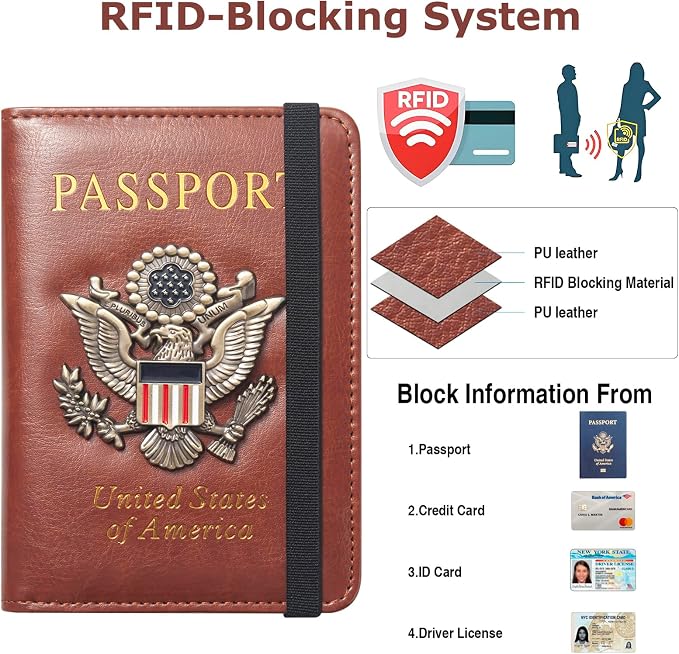 Premium Passport Holder for Travel RFID Blocking Passport Cover Slim | Passport Cover for Women Men Leather US Passport Wallet Case for Travel Passport Book Cover Travel Document Organizer Carrier
