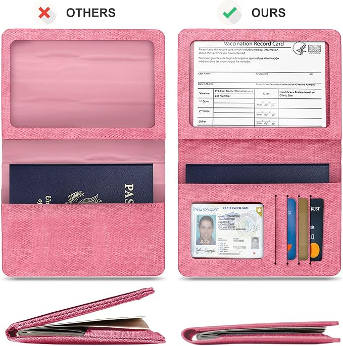 2 Pack Vaccine Card Holder,Passport And Vaccine Card Holder Combo-Baby Blue&Pink