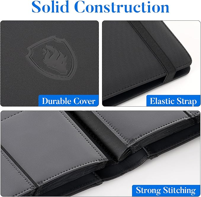 Premium 9 Pocket Card Binder for 540 Cards, Fabmaker PU Cover Trading Card Binder, Sturdy Card Collection Album, Sleek Card Holder Folders for Game Cards & Sports Cards, Black