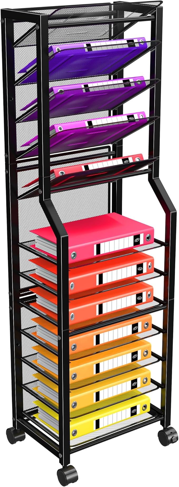 Simple Trending 12 Tier Rolling File Cart, Desk File Organizer with Sliding Trays and Metal Mesh Paper Letter Storage Multi Functional Rolling Clutter Cart for Office, Home, School, Black
