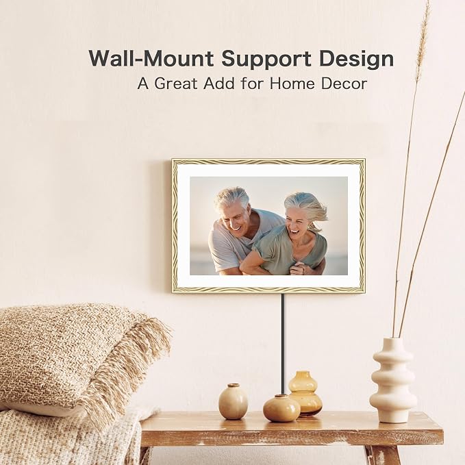 Frameo 10.1'' Digital Picture Frame WiFi, 1280 * 800 HD Touch Screen, 32GB Memory, Wall Mountable Digital Photo Frame, Auto-Rotate, Share Instantly, Wedding, Birthday Gifts for Mom, Gold