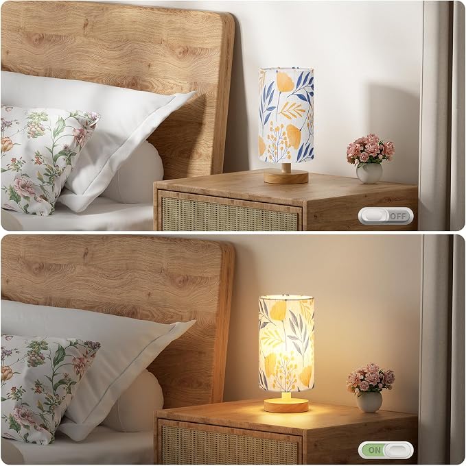 Small Table Lamps (Ginkgo Cream Shade, 9" Inline Control) | 3000K LED Blub Included | 680 Lumens | Easy Assembly | Minimalist Design | E26 | for Kitchen | for Kids Room