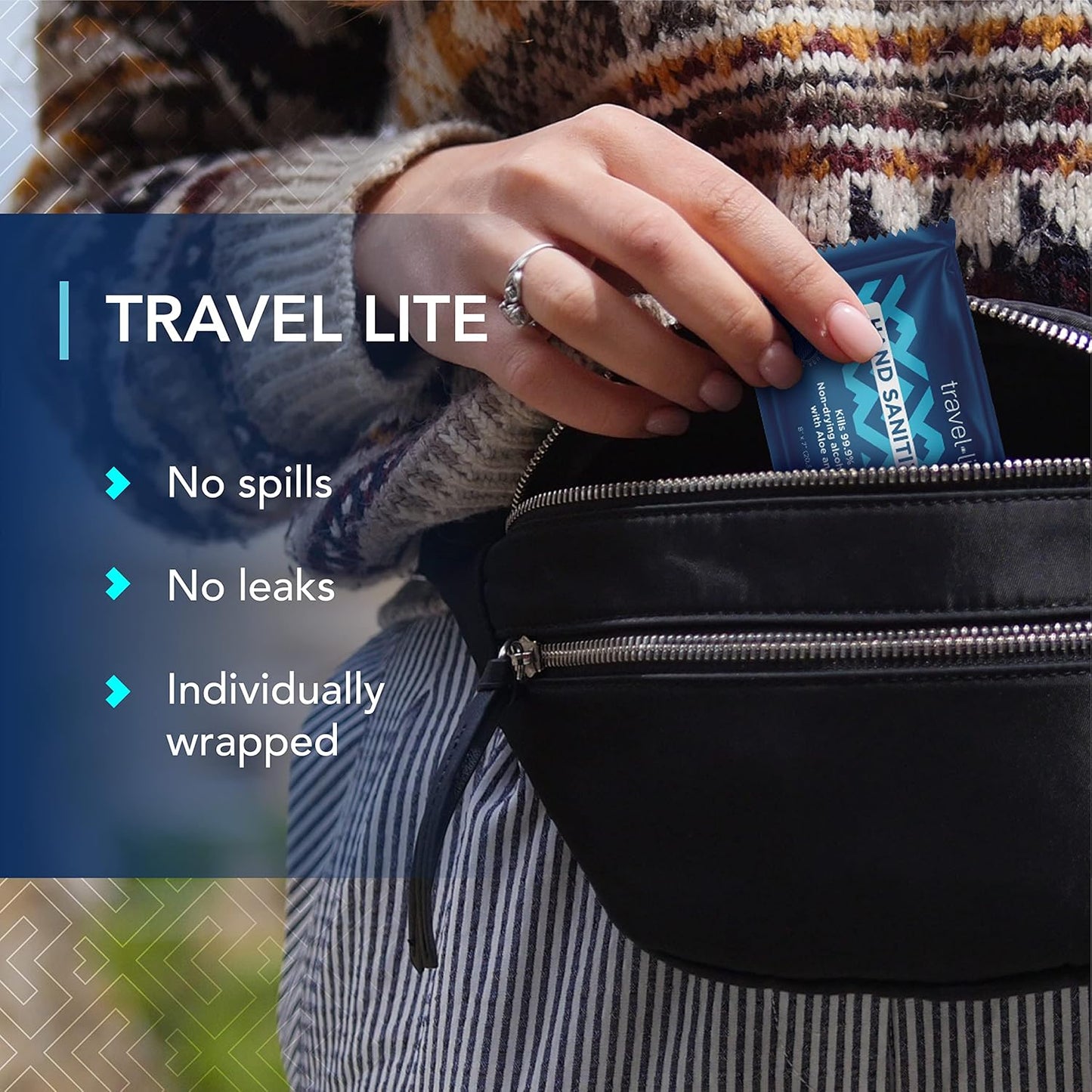 Travel Lite Alcohol-Free Hand Wipes with Aloe Vera and Vitamin E, Fresh Scent 50ct Individually Wrapped Travel Essentials Wipes for Adults and Kids