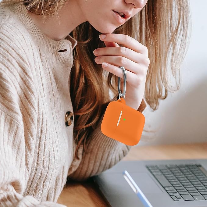 for AirPods Case Cover, Come with Cleaner Kit, Soft Silicone Protective Cover with Buckle, Compatible with Apple AirPods 2nd 1st Generation Charging Case, Front LED Visible, Luminous Orange