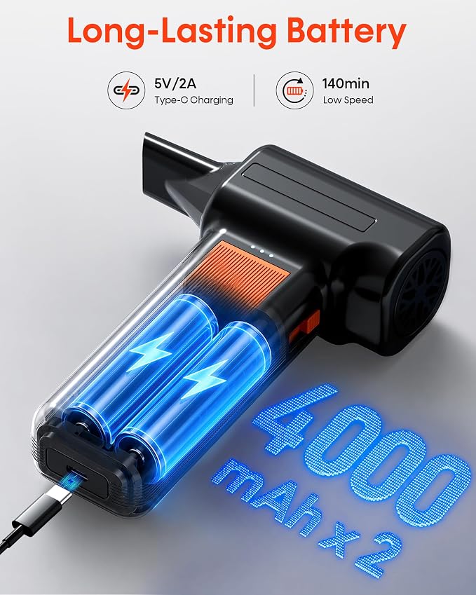 250000RPM Electric Air Duster for Keyboard: One Blow Clears Dust and Crumbs Between Keyboard Keys - No More Sticky Keys for PC Gamers - Fast Charging Rechargeable Mini Blower