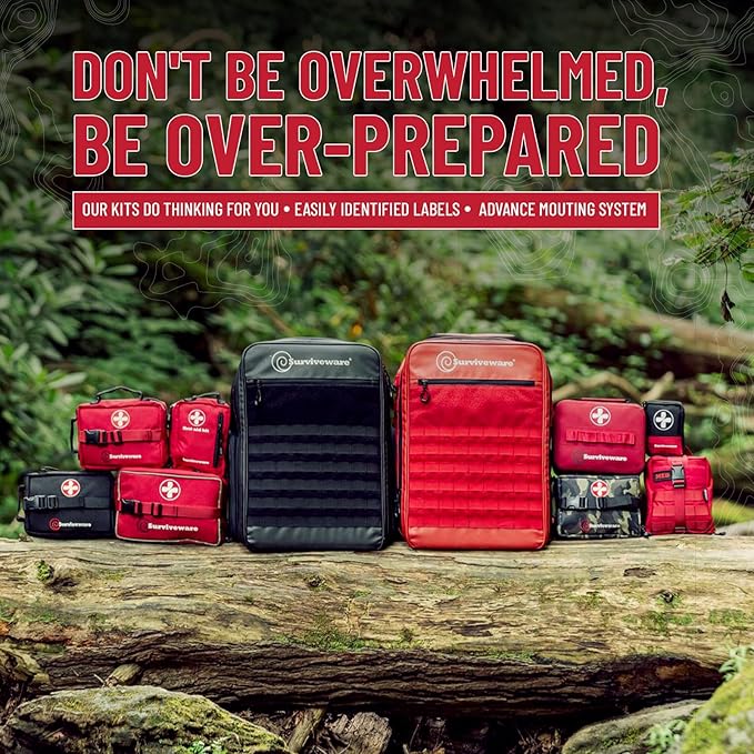 Surviveware 184 Pcs Comprehensive Waterproof Premium Survival First Aid Kit - Medical Emergency Kit for Travel Camping Gear, Home Essentials & Outdoor Emergencies - Survival Kit