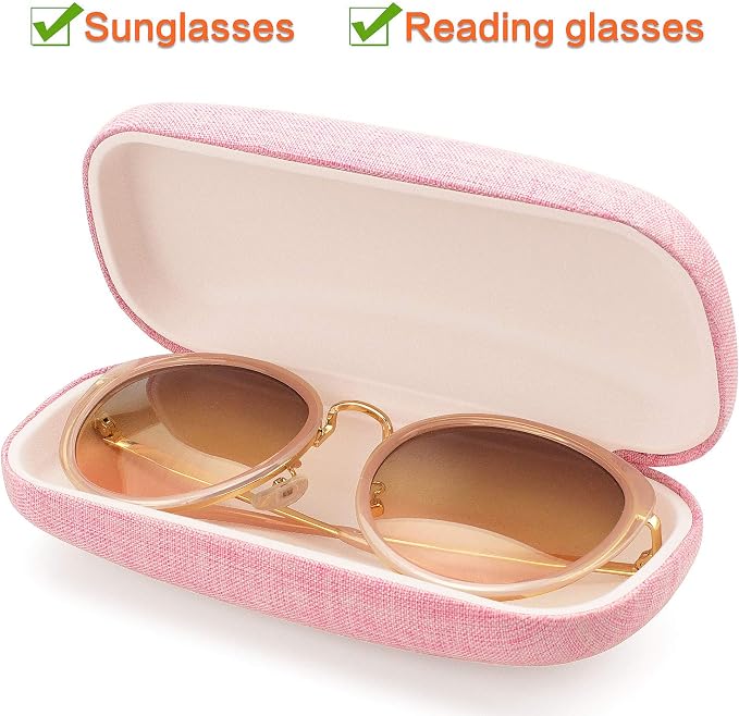 Vemiss Hard Shell Sunglasses Case, Large Linen Fabric Protective Glasses Case for Men Women