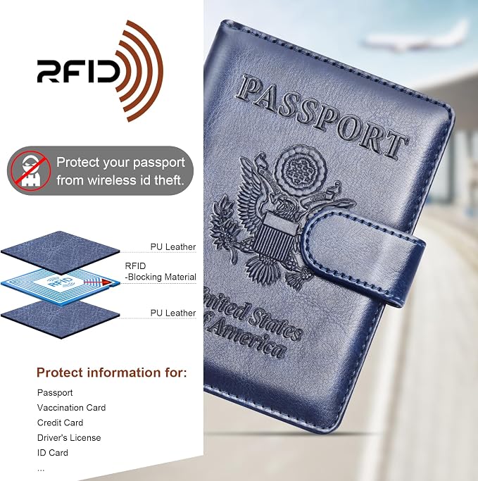 Herain Passport Holder for Travel Essentials, 2 Pcs Passport Cover Wallet Case Travel Gifts Women Men Family, RFID Passports Book Card Holders Travels Cruise Accessories Must Haves
