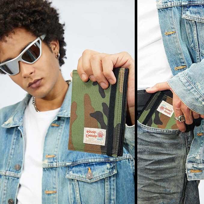 Rough Enough Passport Holder, Family Travel Wallet for Holiday, Camo | Holds 2 Passports & 3 Cards, Water-Resistant Cordura, YKK Zipper, Slim Lightweight Design, for Travel Documents Accessories