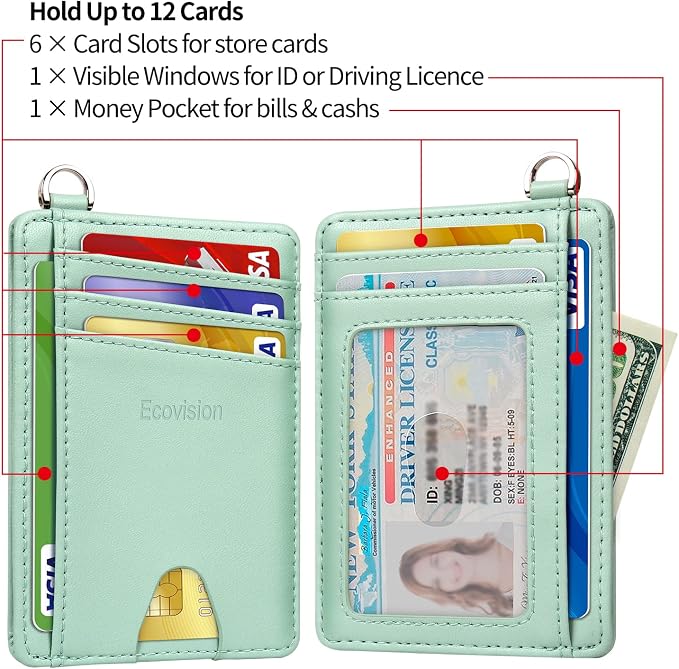 Slim Minimalist Front Pocket Wallet, RFID Blocking Credit Card Holder Wallet with Detachable D-Shackle for Men Women