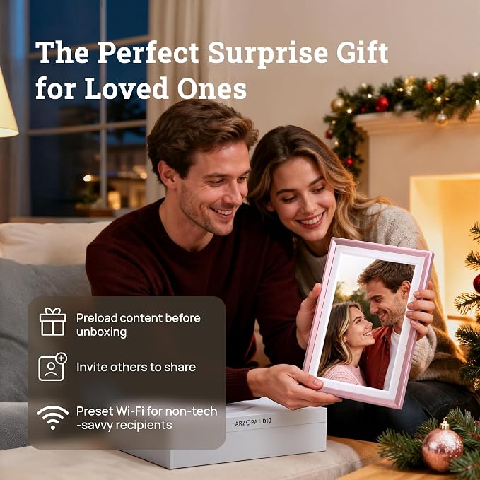 ARZOPA D10 Metal Digital Picture Frame Free Cloud Storage No Subscription 10.1" HD Anti-Glare Touchscreen Instant Photo & Video Sharing from Phone Ideal for Thoughtful Gifting Exquisite - Rose Gold