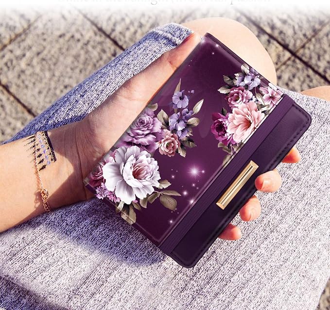 Coco Rossi Passport Holder for Travel Women Slim RFID Passport Cover Wallet | Travel Essentials, Passport Book Holders, Passport Wallet Cover Case, PU Leather, Cute, Thin, Spliced Design, Purple Flower