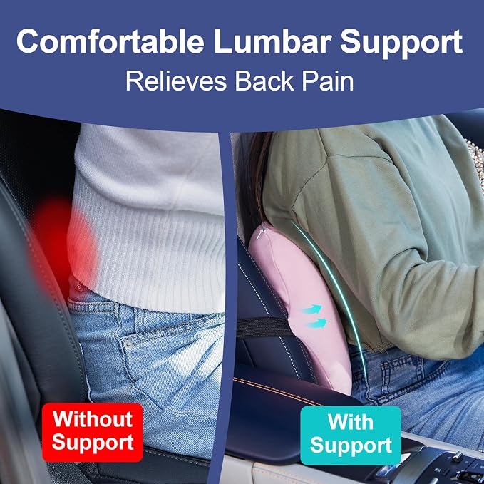 BYMECOST Lumbar Support Pillow for Car, Memory Foam Car Back Cushion | Car Seat Back Pillow for Driving, Adjustable Strap, Ergonomic Lower Back Support Pillow, Office Chairs and Wheelchairs