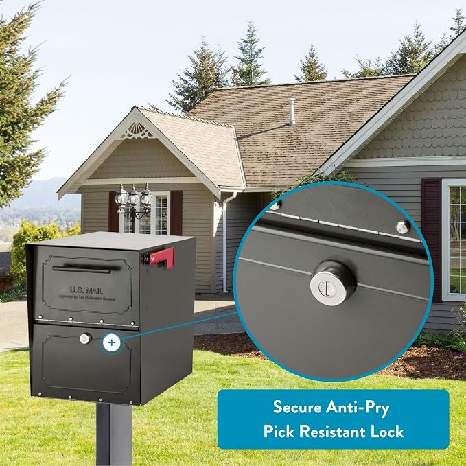 Architectural Mailboxes 6200Z-10 Oasis Classic Locking Post Mount Mailbox, 18"D x 11.5"W x 14"H ,Graphite Bronze