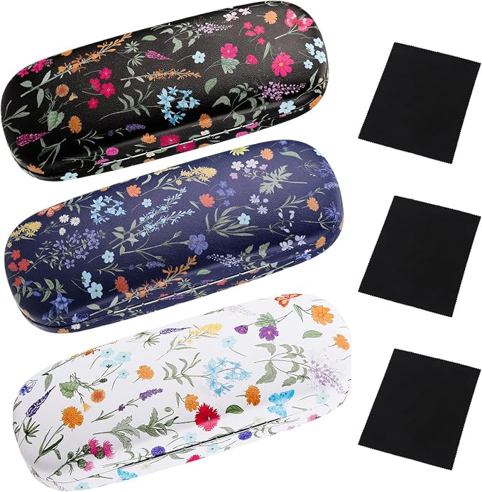 3 Pcs Eyeglasses Case，Hard Shell Glasses Case Protective with Cleaning Cloth Reading GlassesCase for Women Man