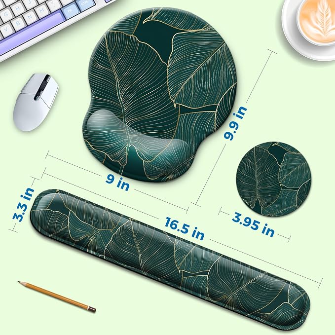 Mouse Pad and Keyboard Wrist Rest Support,Ergonomic Mouse Pad Set | Mousepad With Coaster and Non-Slip PU Base,Pain Relief for Desk Desktop Gaming, Computer,Office -Beach