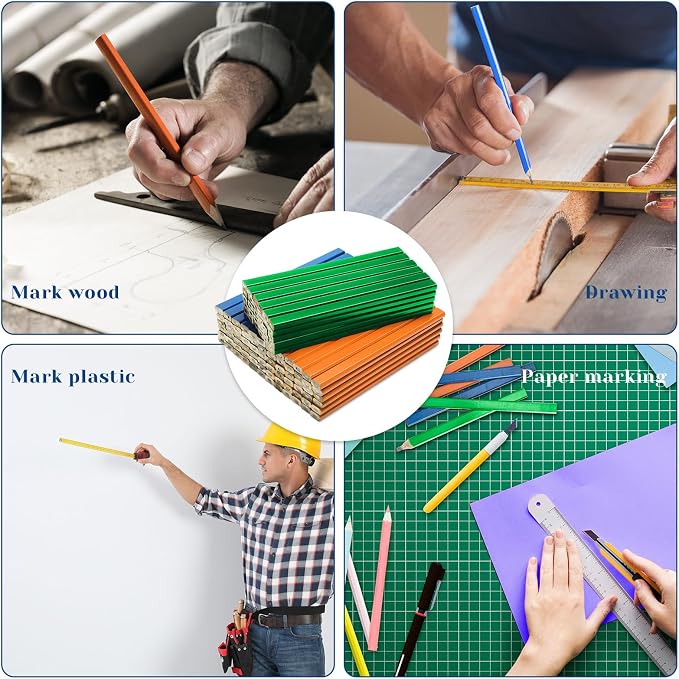 Epakh 120 Pcs Carpenter Pencil 7 Inch Flat Octagonal Hard Black Carpenter Marking Pencils Construction Contractor for Wood Working Tools Marking Concrete(Blue, Green, Orange)