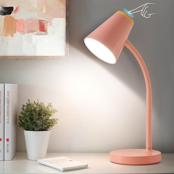 EJIAXIN Desk Lamps for Home Office - Small LED Desk Lamp Touch Dimmable Reading Light for College Dorm Room - Adjustable Flexible Gooseneck Table Lamp for Bedside Bedroom Nightstand Pink