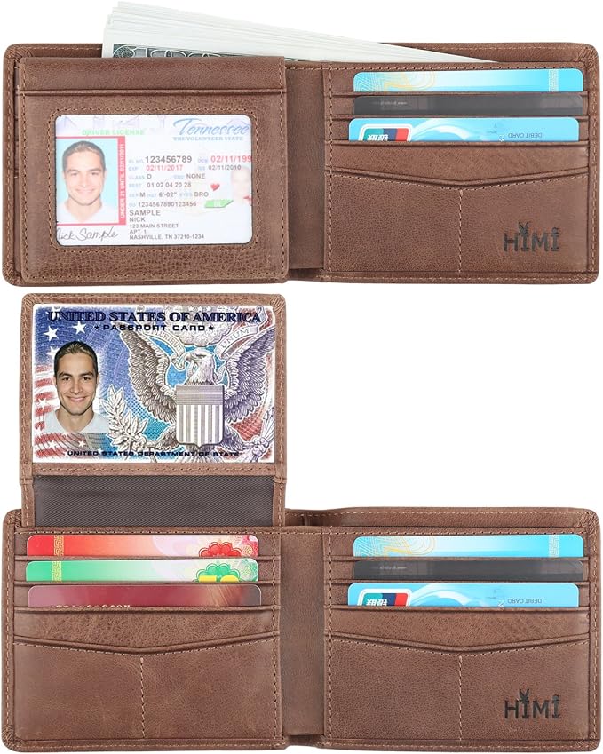HIMI Wallet for Men-Genuine Leather RFID Blocking Bifold Stylish Wallet With 2 ID Window