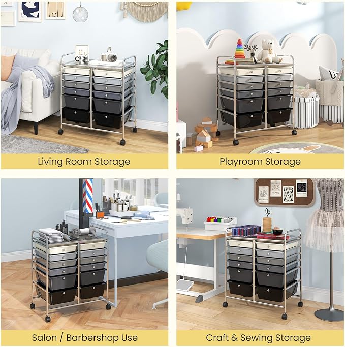 BECOMFORT 12-Drawer Rolling Cart with Drawers, Storage Cart on Wheels, Teacher Classroom Organizers with Metal Frame, Mobile Craft Cart, Trolley Utility Cart for School Office Play Room