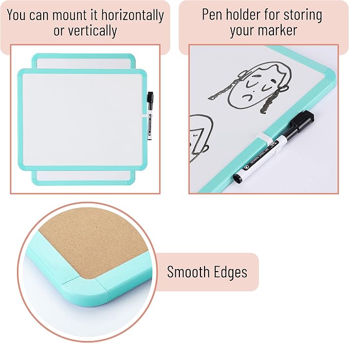 Mr. Pen- Dry Erase Board, 14” x 11” with a Black Dry Erase Marker | Mint Green Frame, Small Mini White Board for Students, Fridge, Wall, Locker, Includes Double Sided Tapes